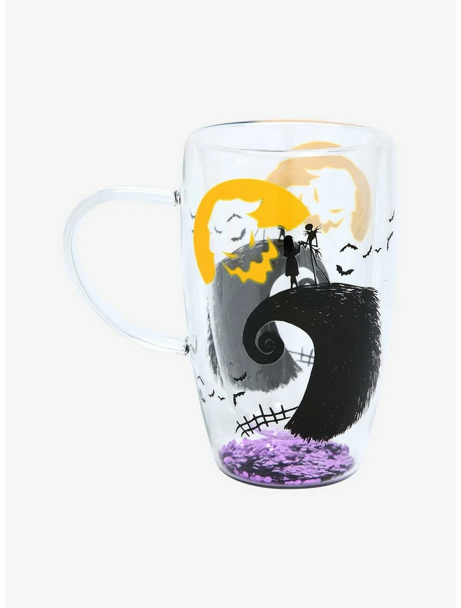 Horror Disney The Nightmare Before Christmas Spiral Hill Glitter Glass Mug 1 Horror Disney The Nightmare Before Christmas Spiral Hill Glitter Glass Mug