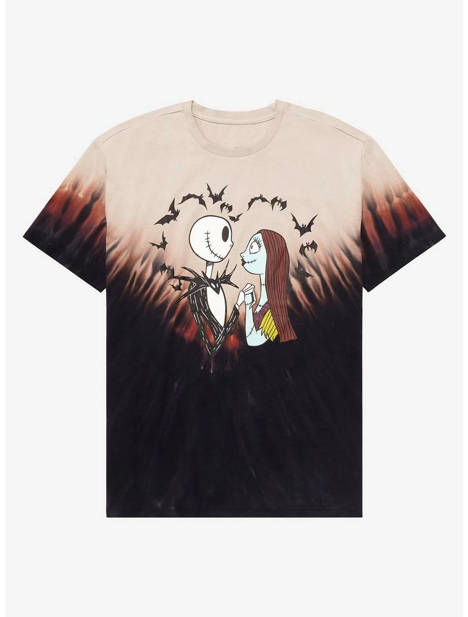 Horror Disney The Nightmare Before Christmas Jack Skellington & Sally Bat Heart Dye T-Shirt - BoxLunch Exclusive 1 Horror Disney The Nightmare Before Christmas Jack Skellington & Sally Bat Heart Dye T-Shirt - BoxLunch Exclusive