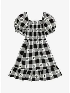 Horror Disney The Nightmare Before Christmas Face Portraits Gingham Smocked Dress - BoxLunch Exclusive